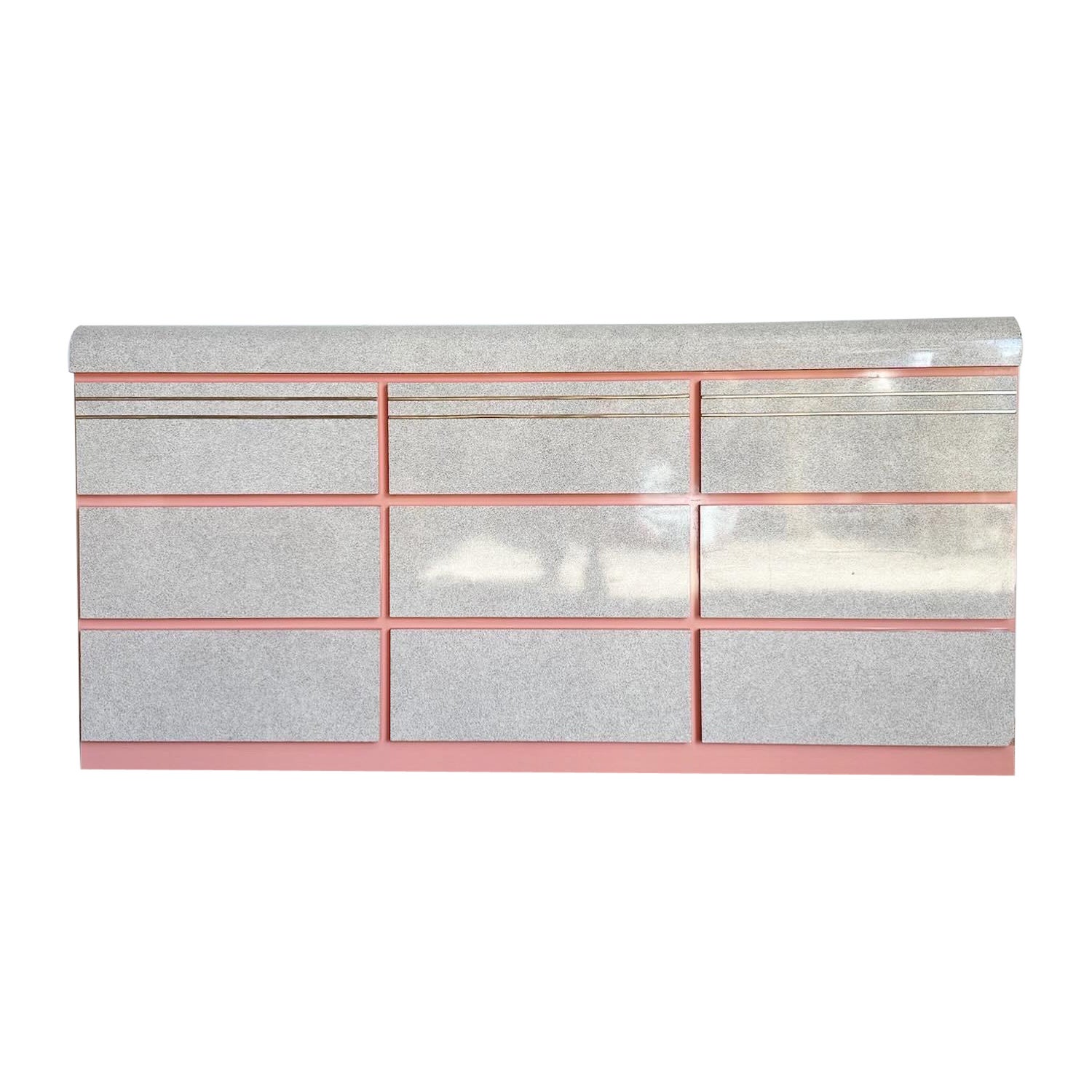 Postmodern Gray and Pink Laminate Waterfall Dresser For Sale