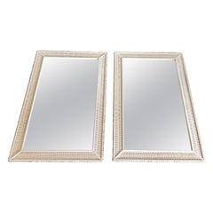 Boho Chic White Washed Wicker Rattan Henry Link Wall Mirrors by Lexington