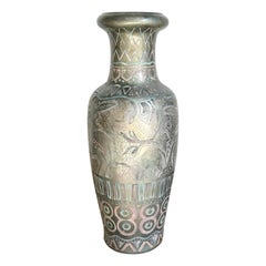 Vintage Postmodern Hand Painted and Carved Large Floor Vase