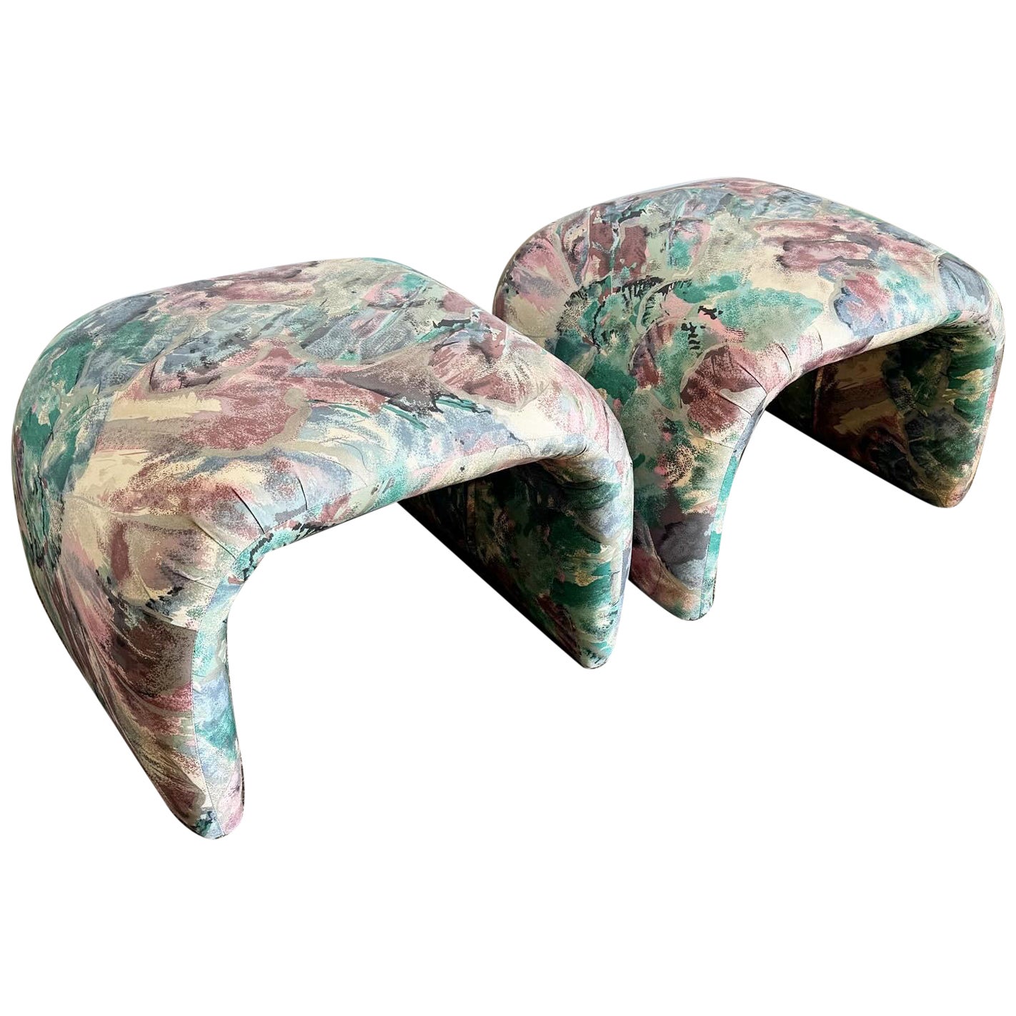 Postmodern Pink Blue and Green Waterfall Ottoman/Low Stools