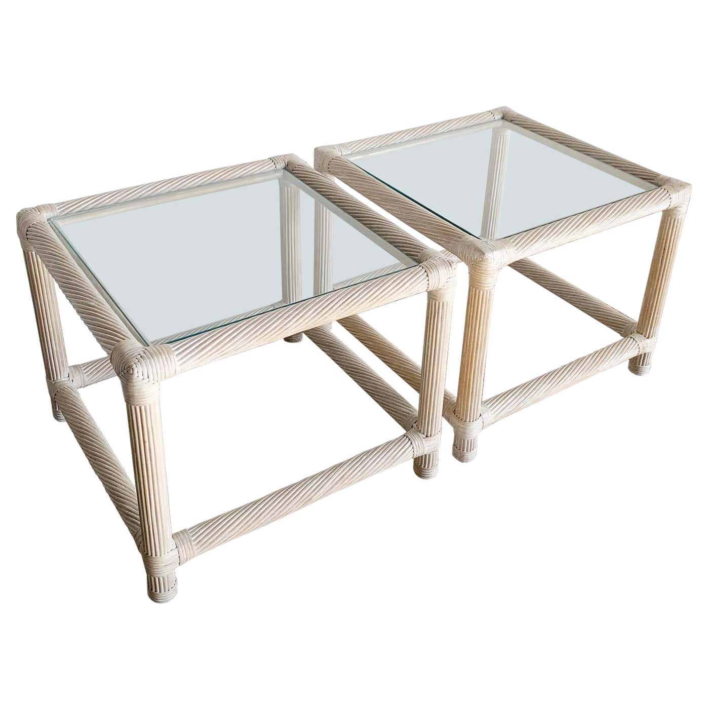 Boho Chic Twisted Pencil Reed and Rattan Side Tables - a Pair For Sale ...