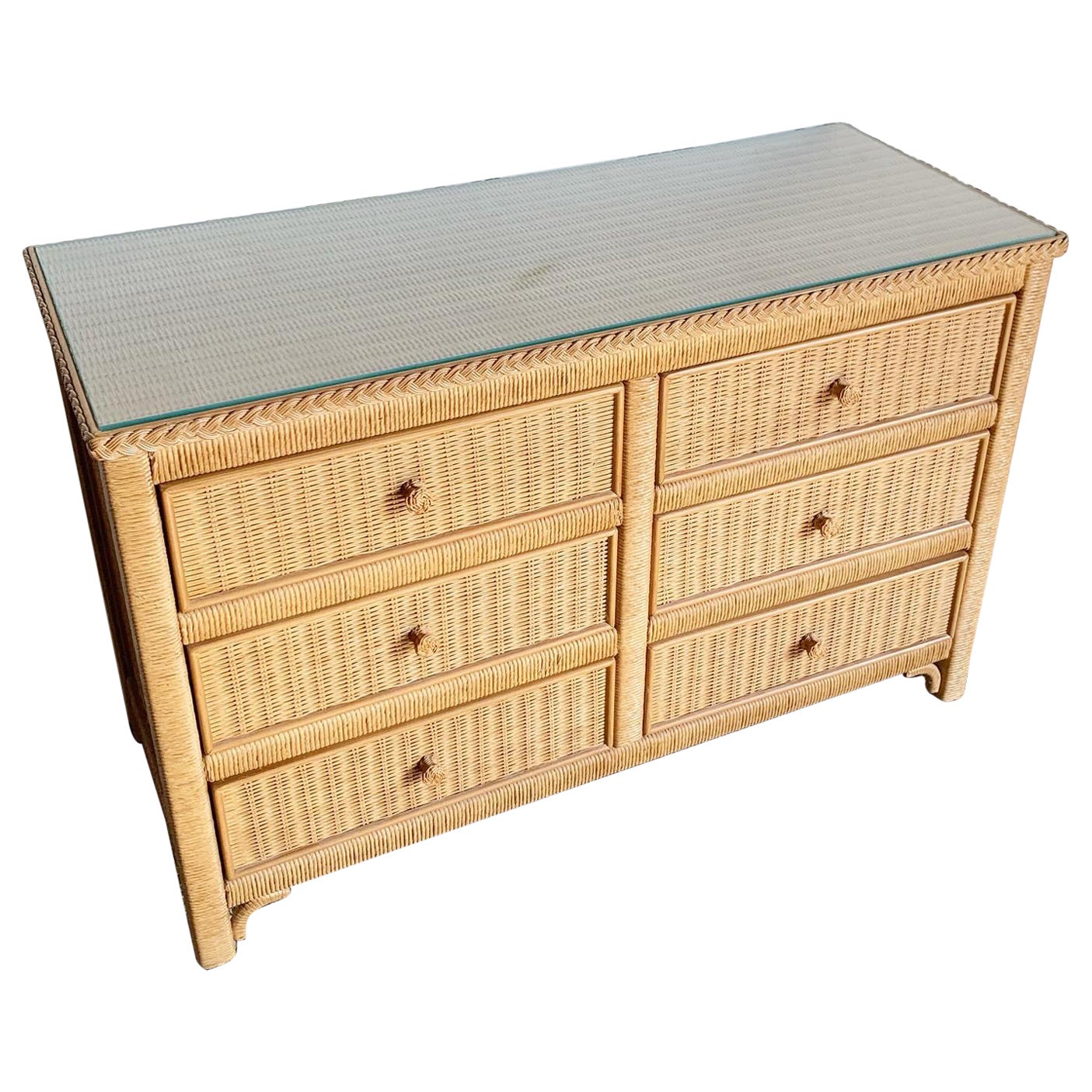 Commode Henry Link style Boho Chic en osier et rotin de Lexington - 6 tiroirs en vente