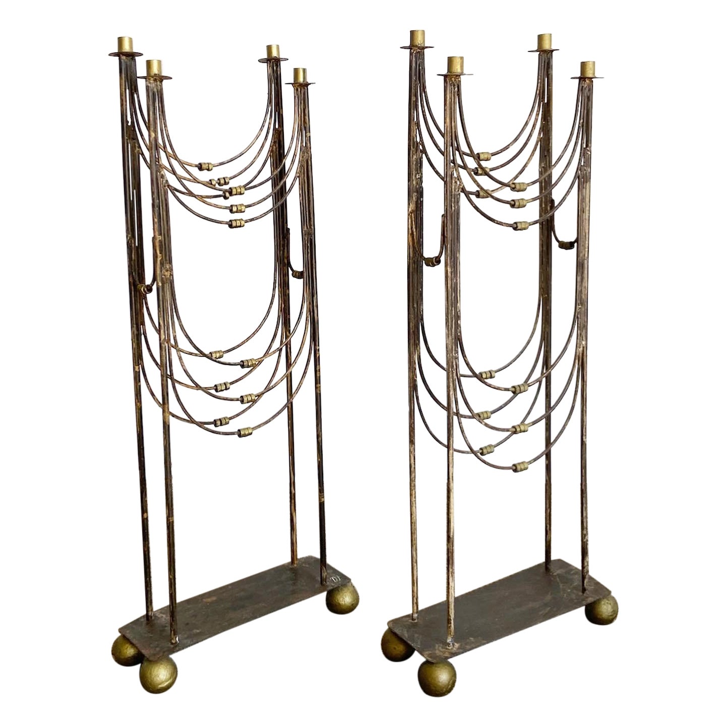Regency Gold and Silver Metal 4 Headed Floor Candelabras - a Pair For Sale