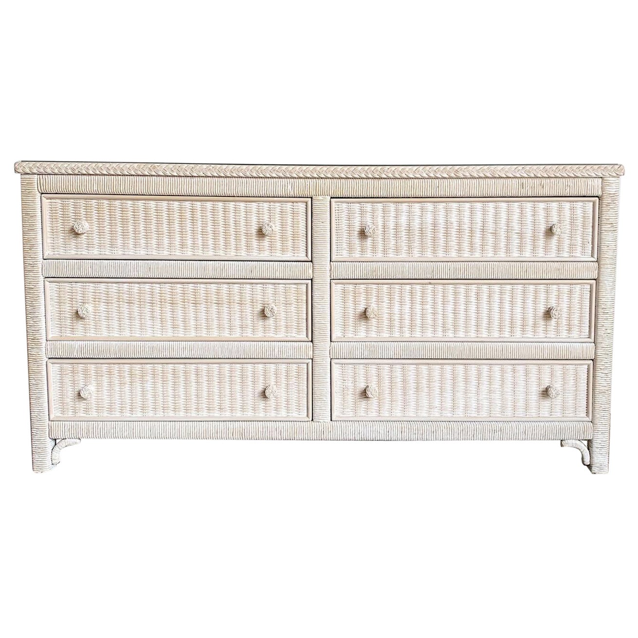 Lexington Henry Link  White Washed Wicker- Rattan  Mirror
