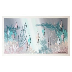 Vintage Postmodern Abstract Signed Painting of Fish in the Reef