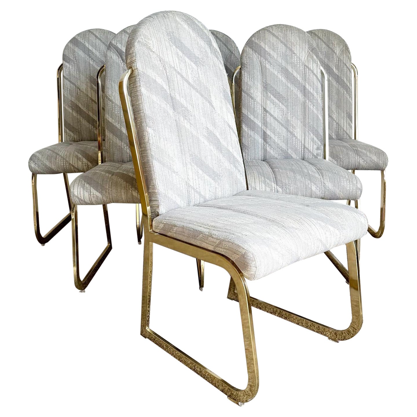 Postmodern Gold Multi Color Fabric Dining Chairs by Chromcraft - Set of 6 For Sale