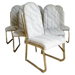 Chaises de salle à manger postmodernes en tissu multicolore or par Chromcraft - lot de 6