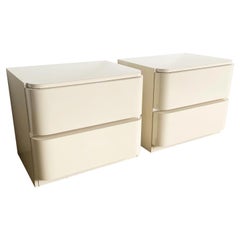 Vintage Postmodern Stormtrooper Ivory Lacquer Laminate Nightstands - a Pair