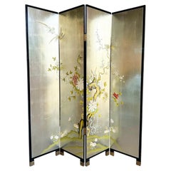 Chinese Hand Painted Back and Gold Room Divider/Screen - 4 Panels