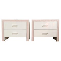 Used Postmodern Pink and White Nightstands With Lucite Handles - a Pair