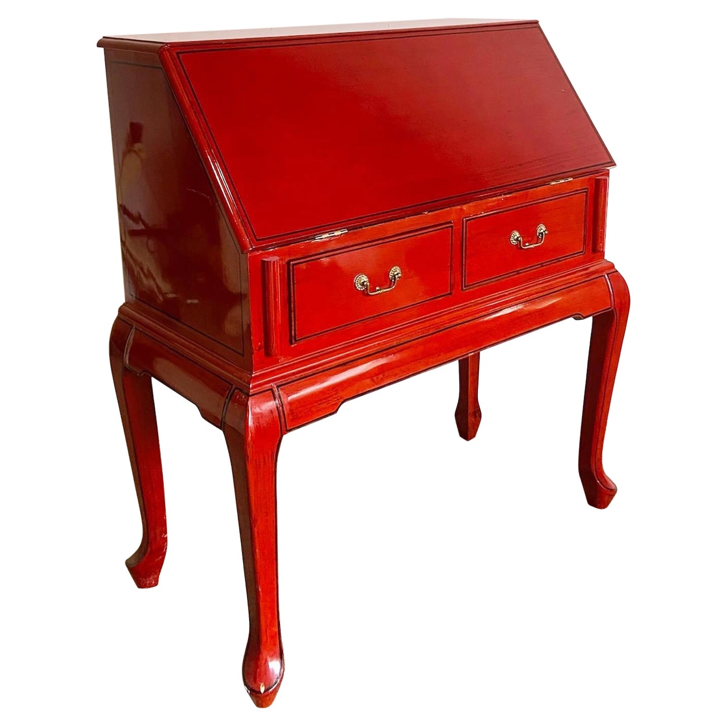 Chinese Red Lacquered Secretary Desk