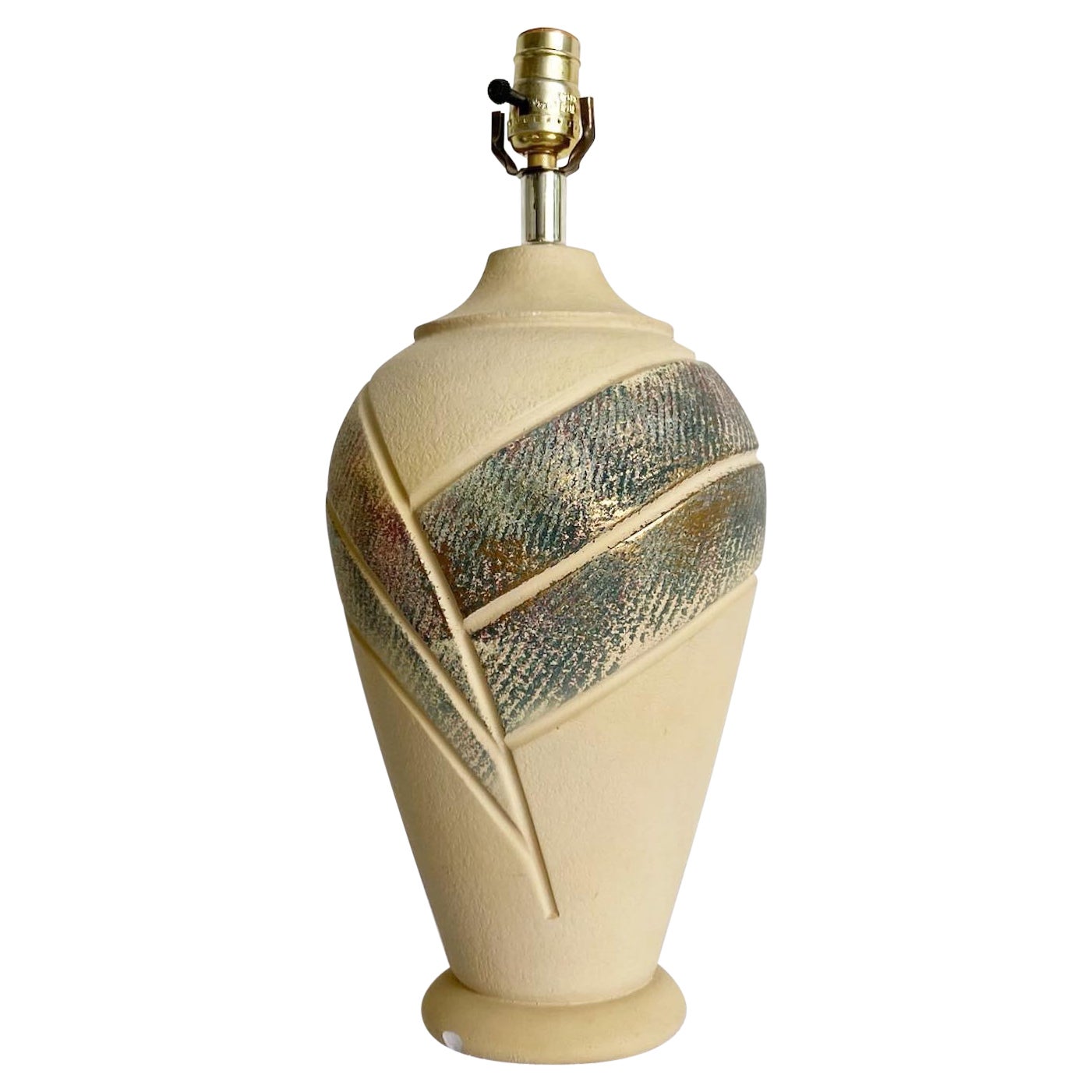 Postmodern Tan Green and Purple Ceramic Table Lamp For Sale