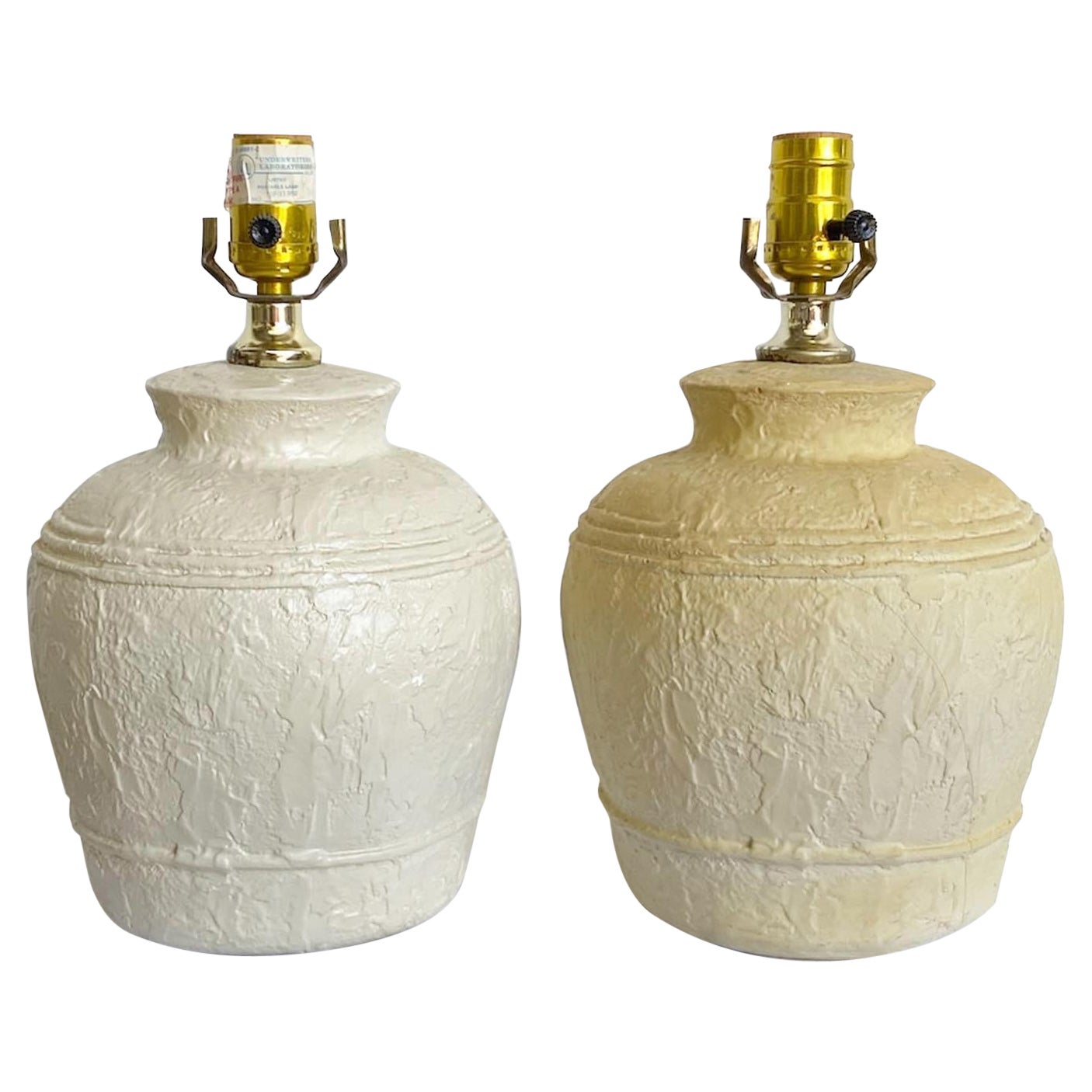Postmodern Textured Plaster Ginger Jar Table Lamps - a Pair For Sale