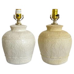 Antique Postmodern Textured Plaster Ginger Jar Table Lamps - a Pair