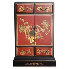 Retro Chinese Hand Painted Red and Black Waterfall Cabinet