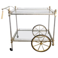 Regency Gold Silver and Glass Two Tier Bar Cart