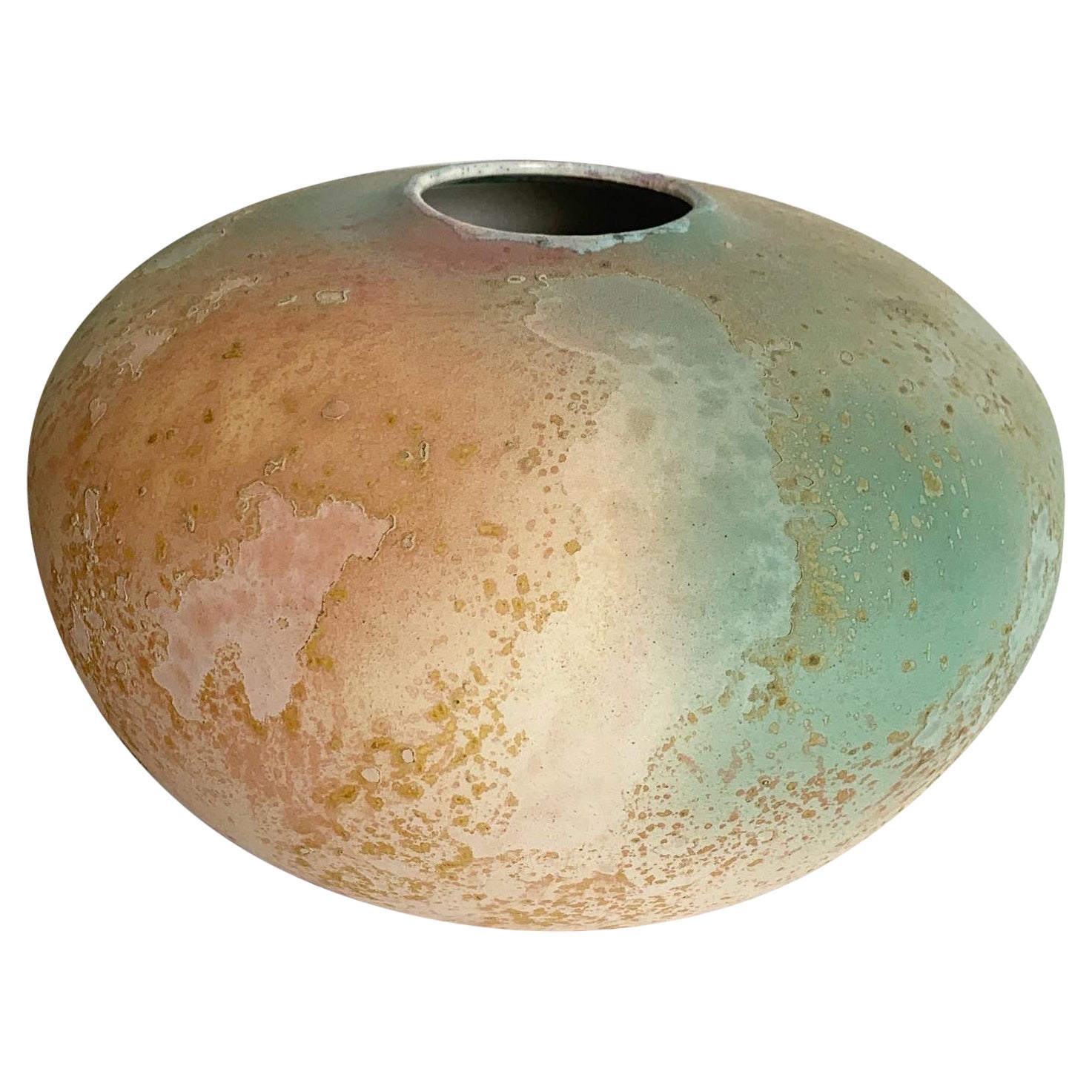 Postmodern Pink and Green and Peach Circular Vase For Sale