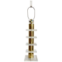 Mid Century Modern Stacked Lucite and Gold Table Lamp