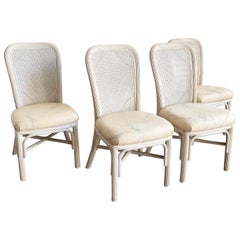 Vintage Boho Chic Pencil Reed Cane Back Dining Chairs - Set of 4