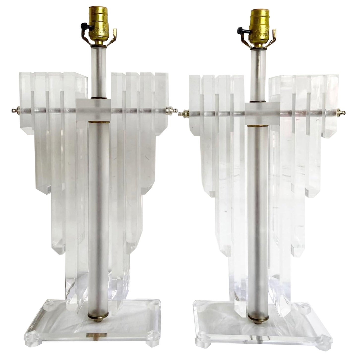Art Deco Stacked Lucite Table Lamps - a Pair For Sale