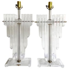 Art Deco Stacked Lucite Table Lamps - a Pair