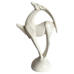 Postmodern White Ceramic Ibex Sculpture by Haeger
