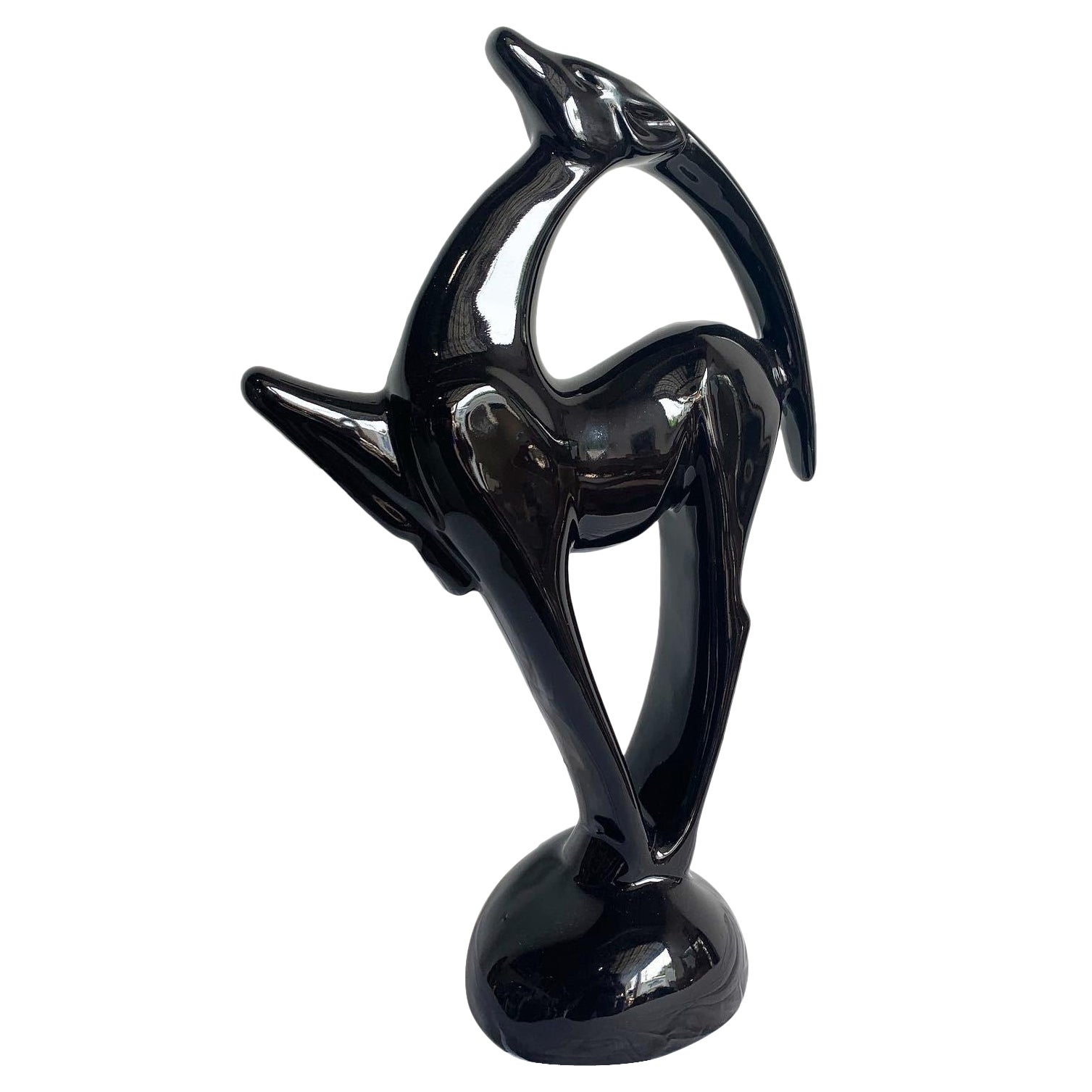 Postmodern Black Ceramic Ibex Sculpture by Haeger For Sale
