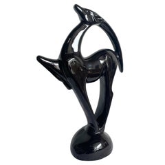 Vintage Postmodern Black Ceramic Ibex Sculpture by Haeger