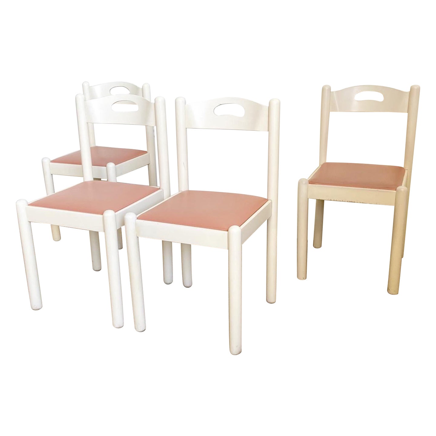 White and Pink Carimate Style Dining Chairs - Set of 4 For Sale
