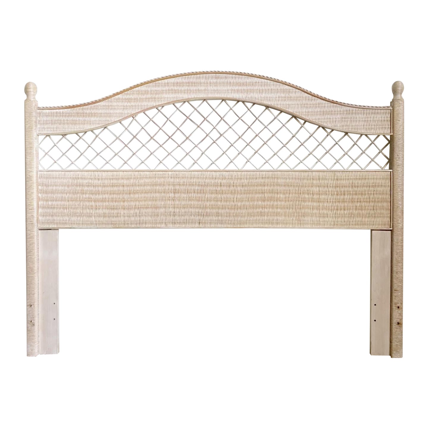 Boho Chic Rattan and Wicker Queen Headboard by Henry Link For Sale