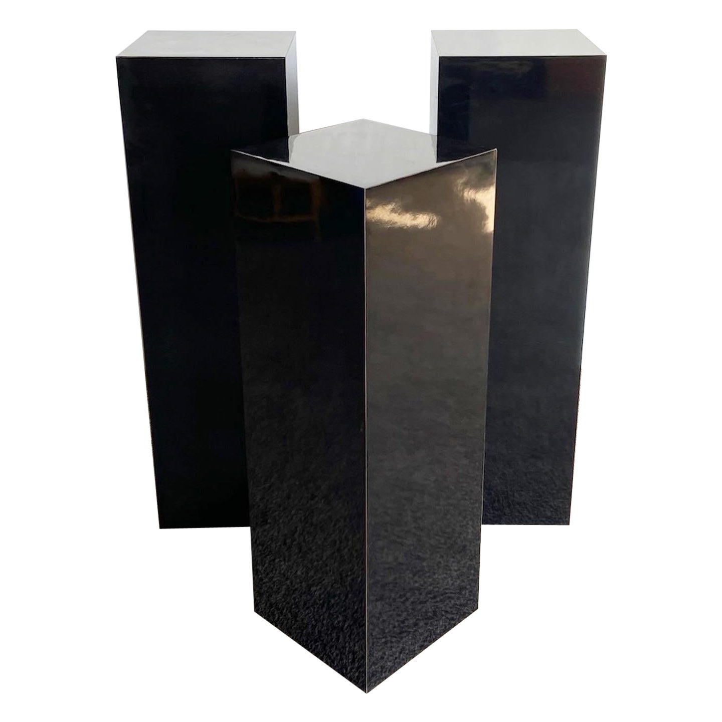 Postmodern Black Lacquer Laminate Pedestals - Set of 3 For Sale