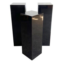 Vintage Postmodern Black Lacquer Laminate Pedestals - Set of 3