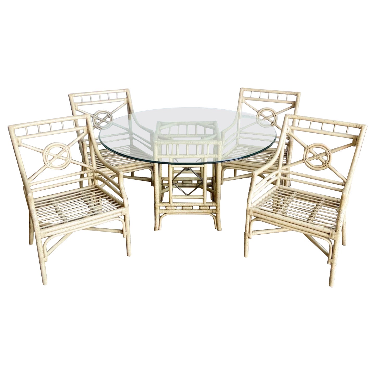 Boho Chic McGuire Style Target Back Bamboo Rattan Dining Set - 5 Pieces