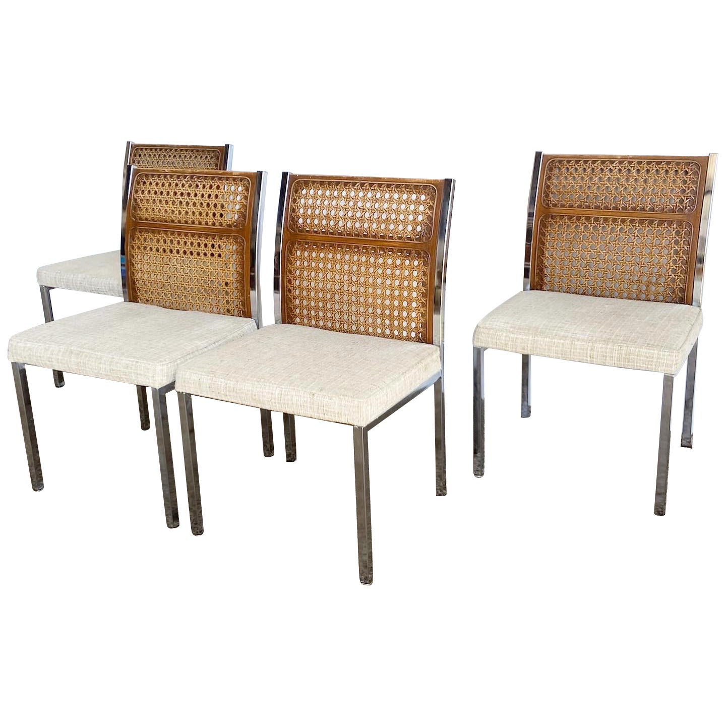 Mid Century Modern Faux Cane and Chrome Dining Chairs - Set of 4 For Sale