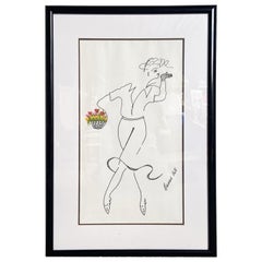 Vintage Lady With a Basket Framed and Signed by Baruch Cats