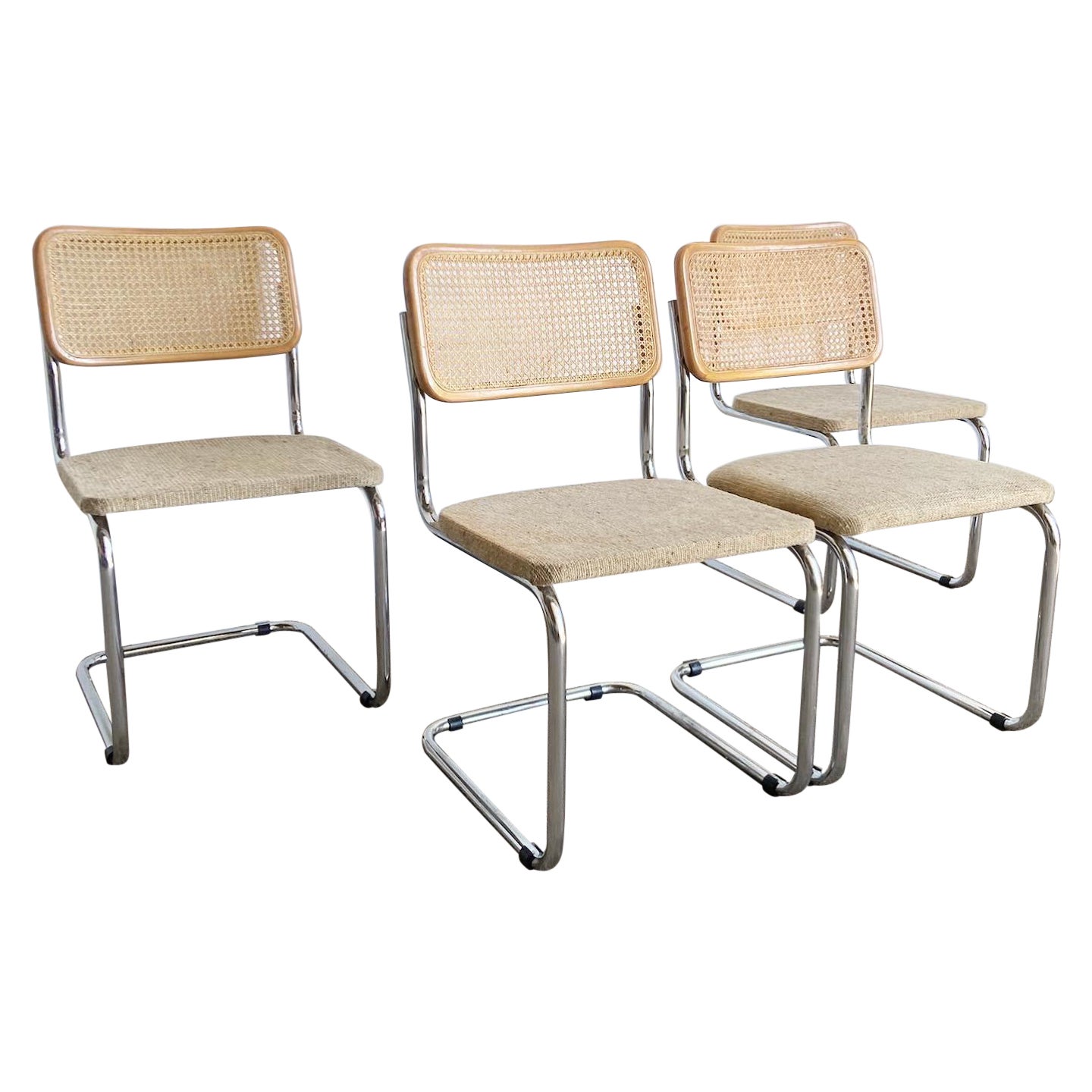 Mid Century Modern Marcel Breuer Style Cane and Chrome Cantilever Dining Chairs