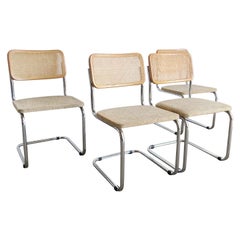 Vintage Mid Century Modern Marcel Breuer Style Cane and Chrome Cantilever Dining Chairs