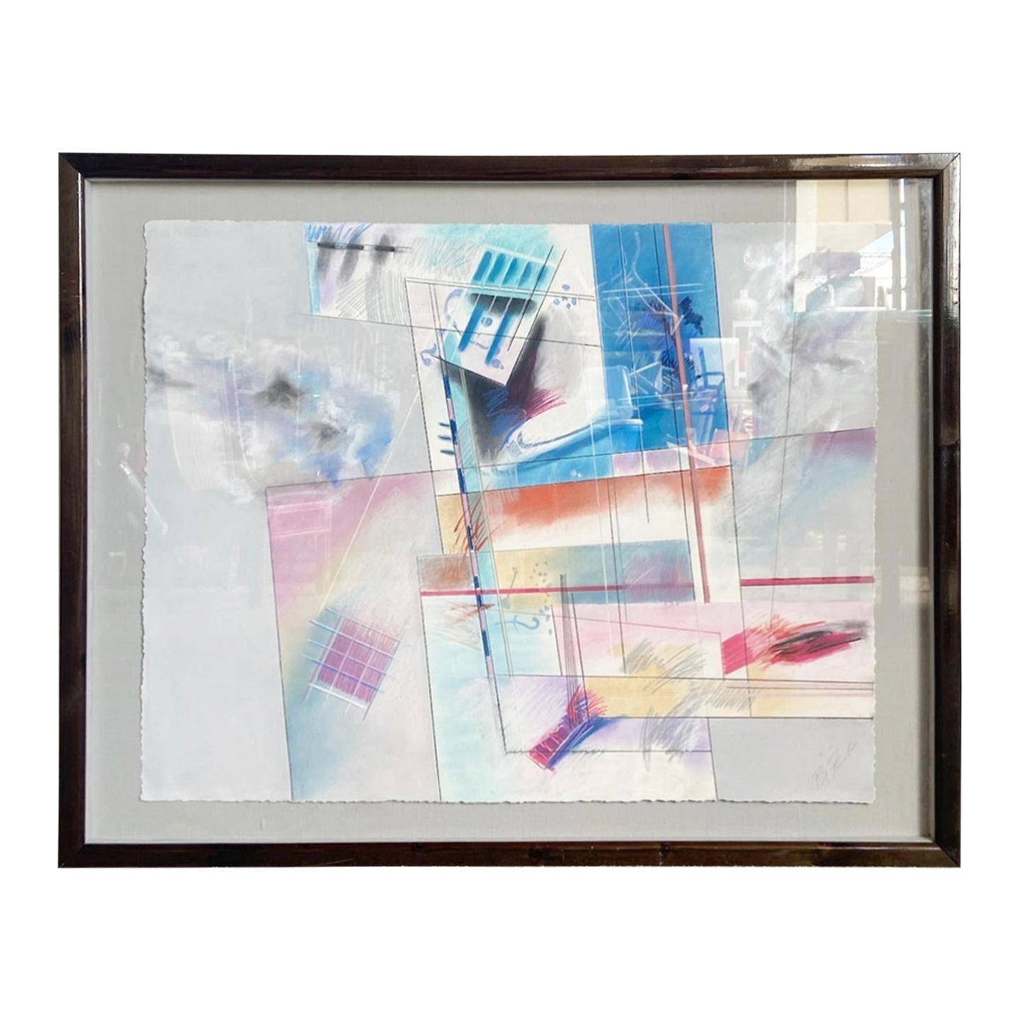Postmodern Abstract Framed and Signed Artwork by B. Fenton 1986