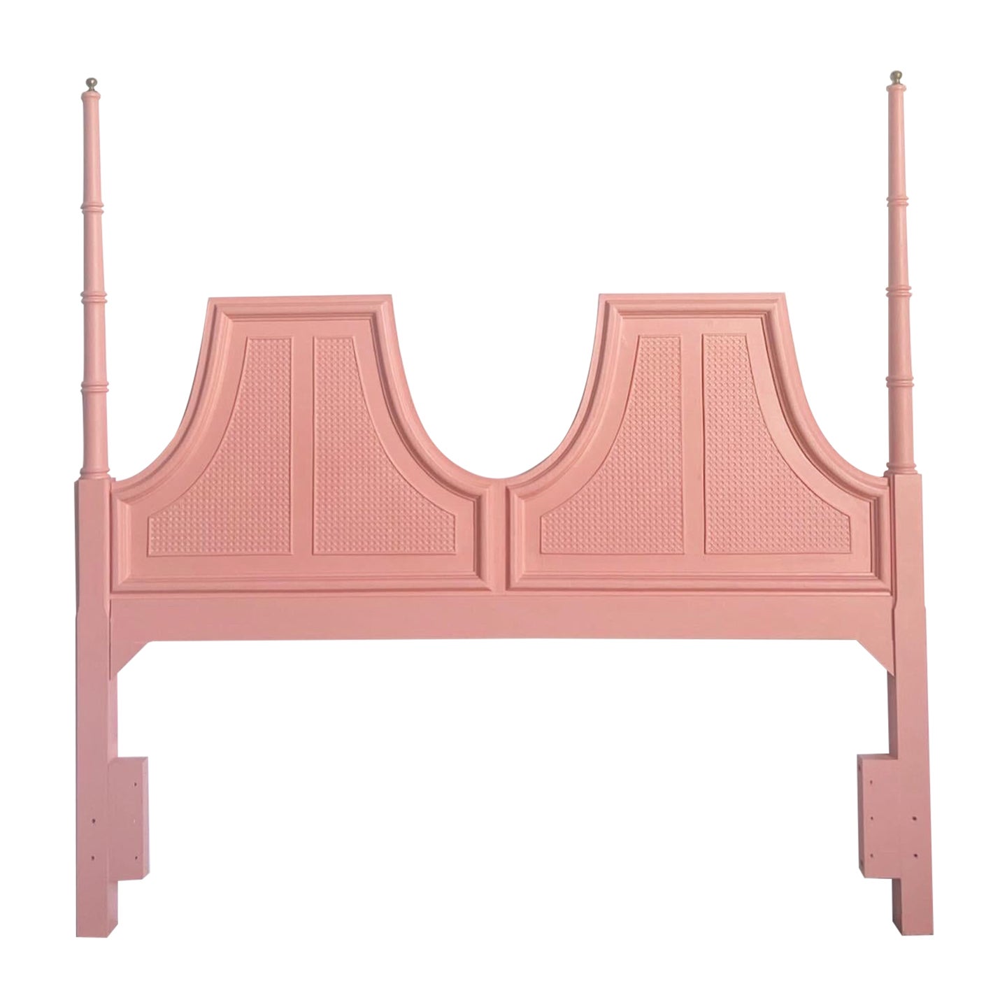 Regency Pink Faux Cane Queen Headboard With Brass Accents