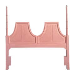 Regency Pink Faux Cane Queen Headboard With Brass Accents