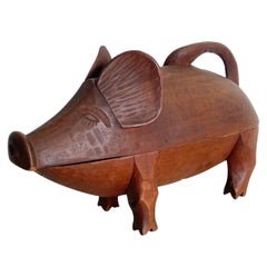 Vintage Hand Carved Wooden Pig Container/Tray