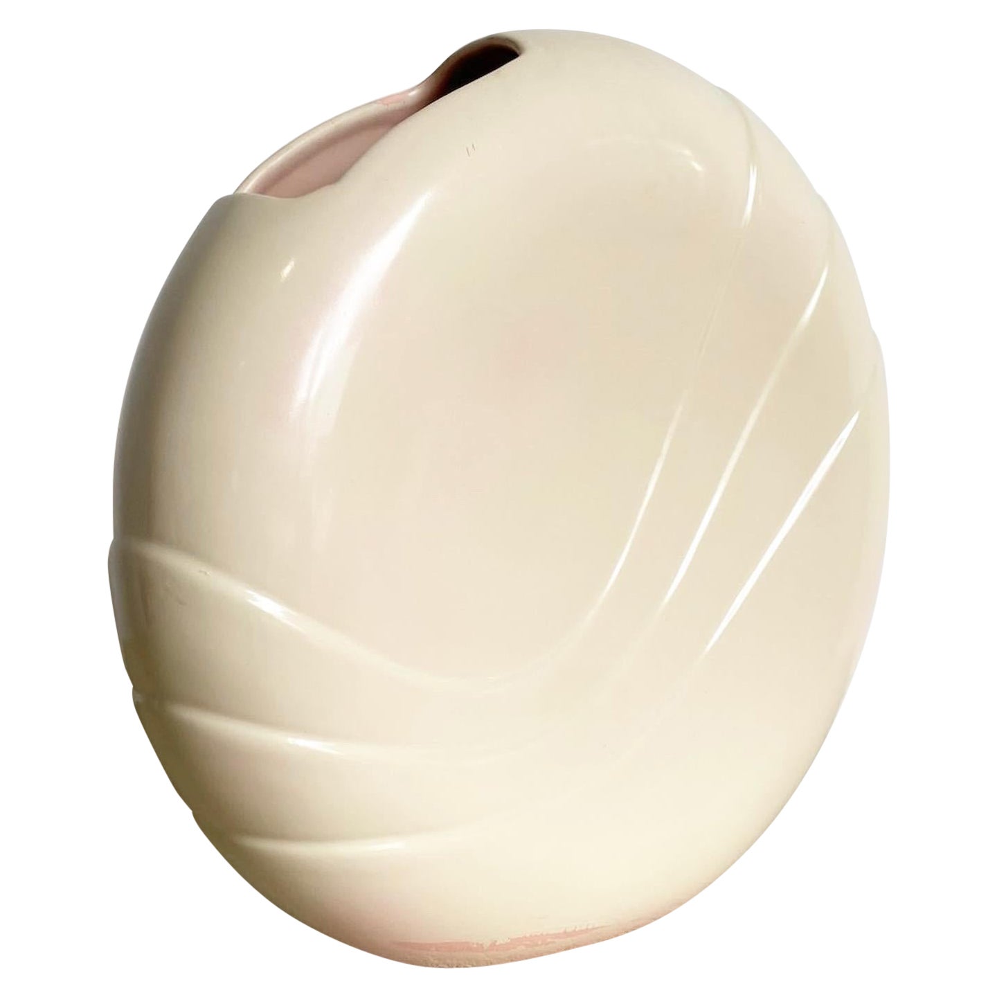Postmoderne kreisförmige cremefarbene Vase von Haeger im Angebot