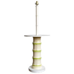 Regency Faux Bamboo Ceramic and Wood Floor Lamp/Side Table