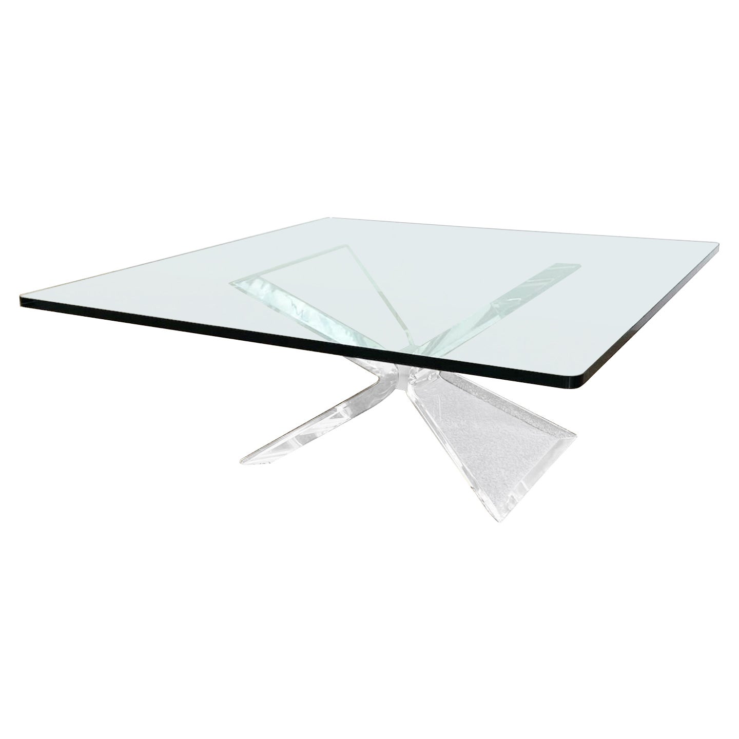 Postmodern Lucite Glass Top Coffee Table For Sale