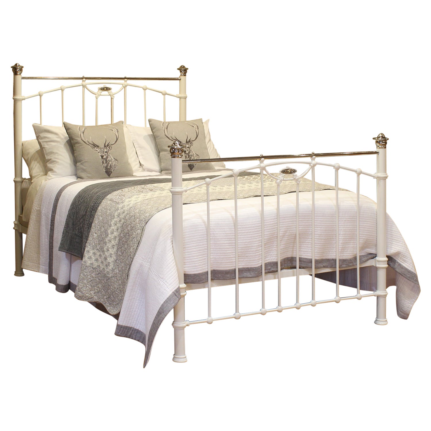 Double Antique Metal Bed in White with Nickel Plated Brass, MD151 For Sale