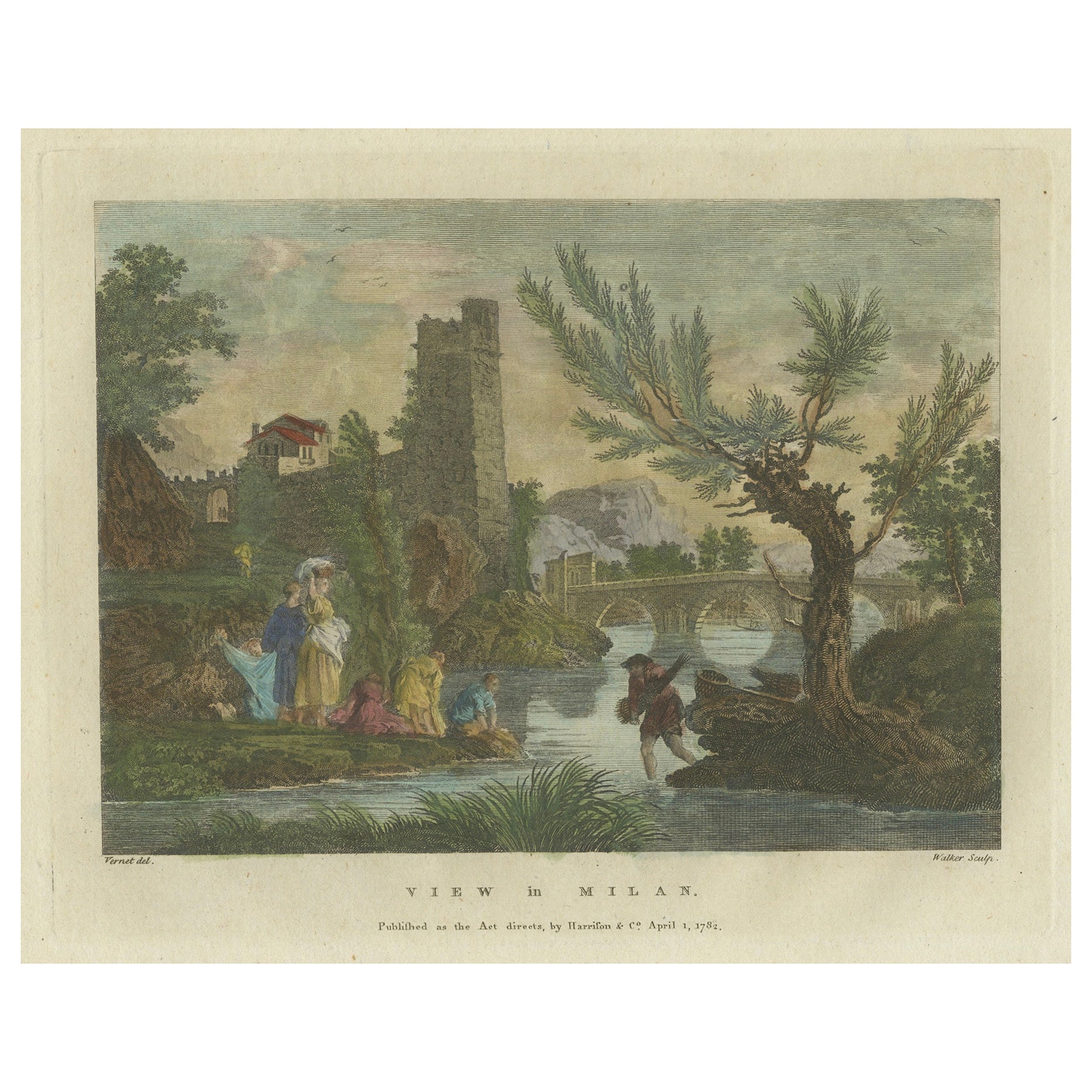 Original Engraving with a View of Milan in Italy, 1782 For Sale
