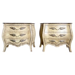 French Provincial Marble Top Bombé Commodes/Nightstands - a Pair