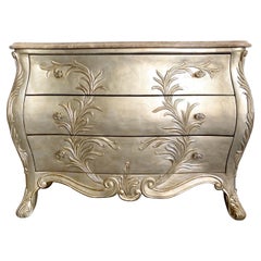 French Provincial Golden Marble Top Bombé Chest of Drawers