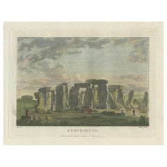 Handcolored Engraving of Stonehenge: Pastoral Scene with Figures and Coach, 1784