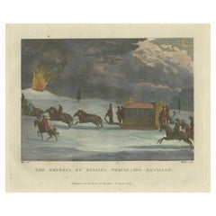 Engraving of the Empress of Russia's Night Carriage Amidst Eruption, 1784